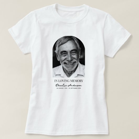 モダンアーチフォト葬儀または追悼式 Tシャツ (デザイン正面)