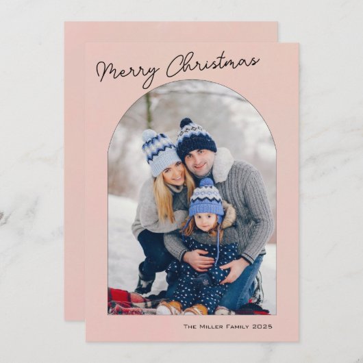 モダンアーチフレームピンクの休日の写真 シーズンカード (正面/裏面)