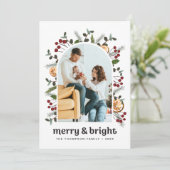 モダンアーチフレームファミリーフォトクリスマスボタニカル シーズンカード (スタンド正面)