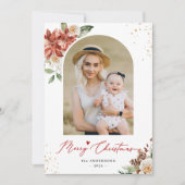 モダンアーチフレームフローラメリークリスマスフォト シーズンカード (正面)