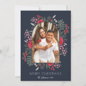 モダンアーチフレームフローラメリークリスマスフォト シーズンカード (正面)