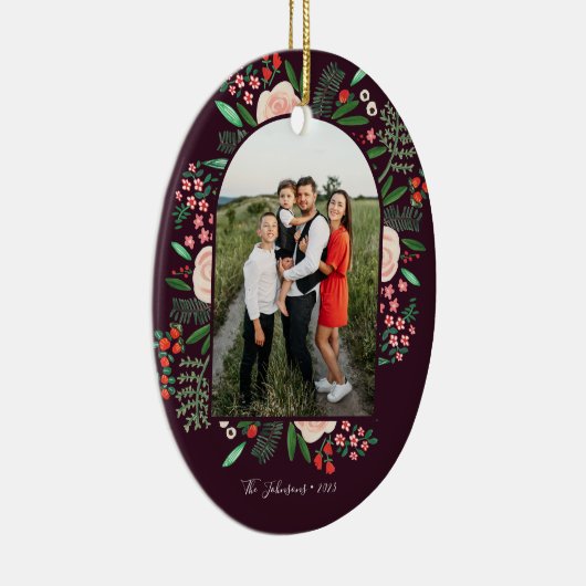 モダンアーチフレームフローラメリークリスマスフォト セラミックオーナメント (右)