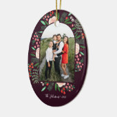 モダンアーチフレームフローラメリークリスマスフォト セラミックオーナメント (左)