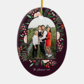 モダンアーチフレームフローラメリークリスマスフォト セラミックオーナメント (正面)