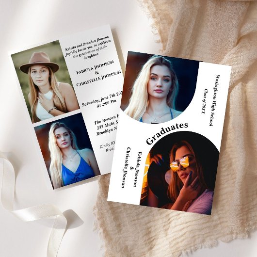 モダンアーチ写真兄弟姉妹2段階卒業 招待状