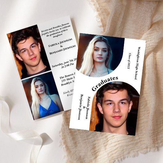 モダンアーチ写真兄弟姉妹2段階卒業 招待状