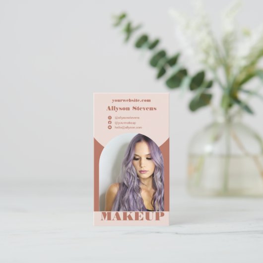 モダンアーチ化粧boho写真qrコードロゴ 名刺 (スタンド正面)