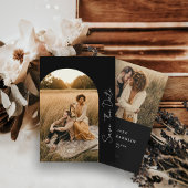 モダンアーチ型結婚フレームの黒い写真 セーブザデート
