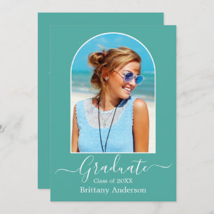 モダンアーチ書道ティール（緑がかった色）卒業パーティー 招待状