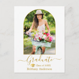 モダンアーチ書道フォト金ゴールドキャップ卒業 ポストカード