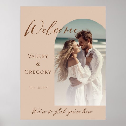 モダンアーチ結婚写真の歓迎サイン ポスター (正面)