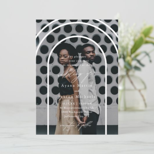 モダンアーチ2枚の写結婚真 招待状 (スタンド正面)