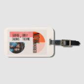 モダンアーチ、オレンジとピンク、新婚 ラゲッジタグ (正面横)