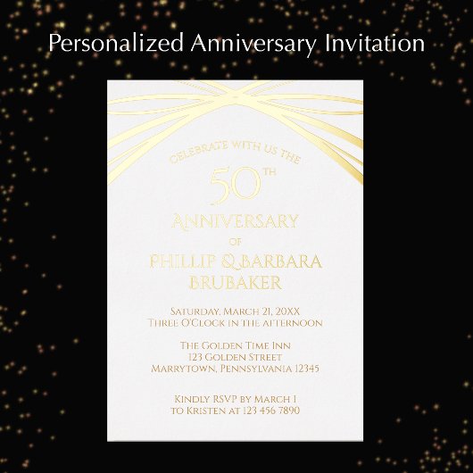 モダンアーチ ゴールド 50周年 結婚記念日 パーティー 箔招待状