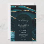 モダンアーチ ティールゴールド アゲート ウェディング 招待状 (正面)