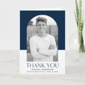 モダンアーチ ネイビー カラー ブロック 写真 卒業 サンキューカード (正面)