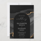 モダンアーチ ブラックゴールドアゲート ウェディング 招待状 (正面)