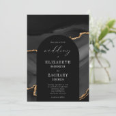 モダンアーチ ブラックゴールドアゲート ウェディング 招待状 (スタンド正面)