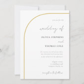 モダンアーチ ブラック ホワイト ゴールド カリグラフィー ウェディング 招待状 (正面)