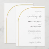 モダンアーチ ブラック ホワイト ゴールド カリグラフィー ウェディング 招待状 (正面/裏面)