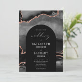 モダンアーチ ブラック ローズゴールド アゲート ウェディング 招待状 (スタンド正面)