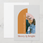 モダンアーチ ブラッシュ ダスティピンク グレー おめでたい 写真 2022 シーズンカード (正面/裏面)