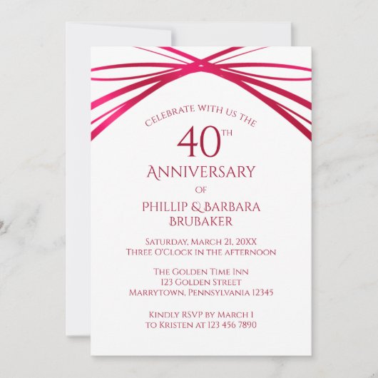 モダンアーチ ルビー 40周年 結婚記念パーティー 招待状 (正面)