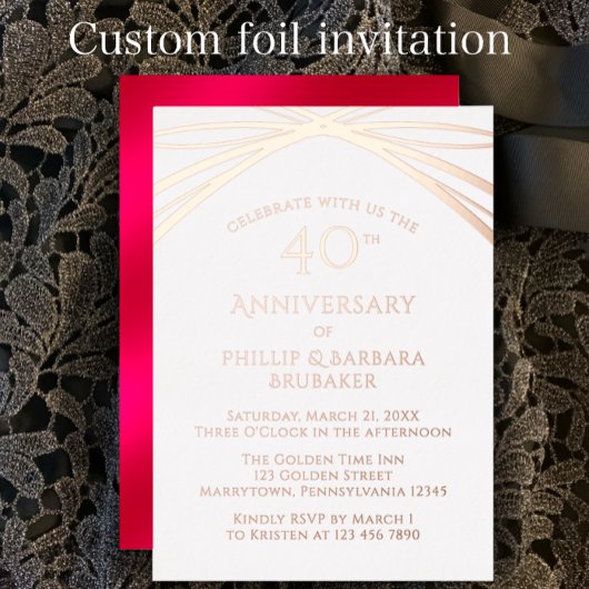 モダンアーチ ルビー 40周年 結婚記念パーティー 箔招待状