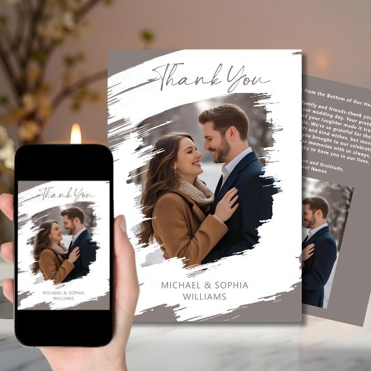 モダンアーティスティック ウェディング サンクス ウィンター グレー 招待状