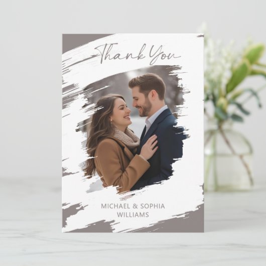 モダンアーティスティック ウェディング サンクス ウィンター グレー 招待状 (スタンド正面)