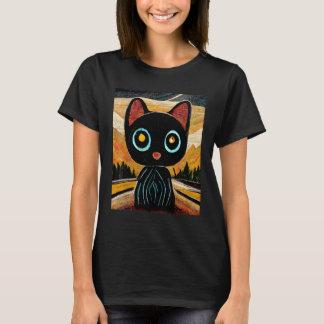 モダンアーティストにインスパイアされた黒猫のかわいい目 Tシャツ