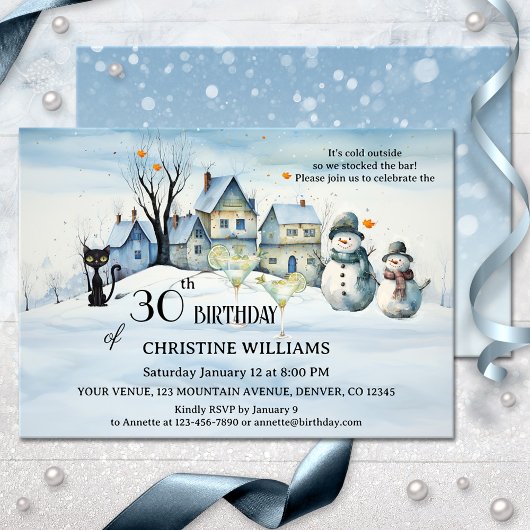 モダンアーティストの冬の誕生日パーティー 招待状