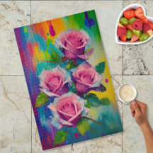モダンアートの傑作 ピンクのバラの花束 オイルペインティング