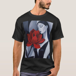 モダンアートの女性と赤いバラのノワール グラフィックTシャツ Tシャツ