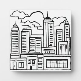 モダンアートの都市スカイラインのスケッチ画 フォトプラーク