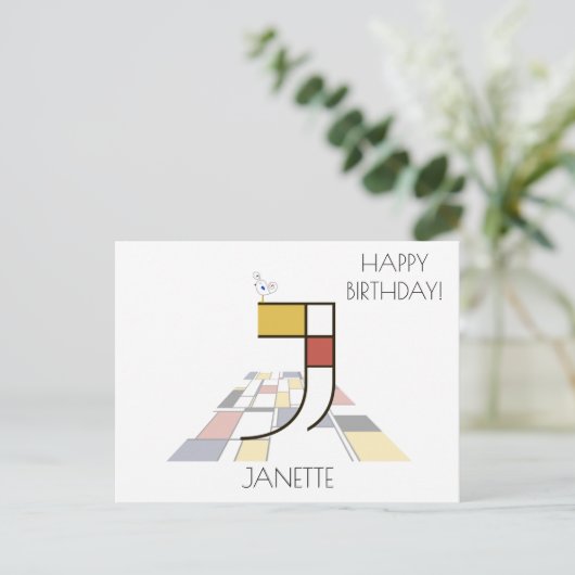 モダンアートスタイルのイニシャル。文字J ポストカード (スタンド正面)