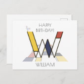 モダンアートスタイルのイニシャル。文字W ポストカード (正面/裏面)