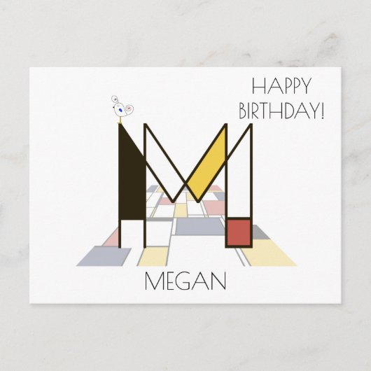 モダンアートスタイルのイニシャル。Mの文字 ポストカード (正面)