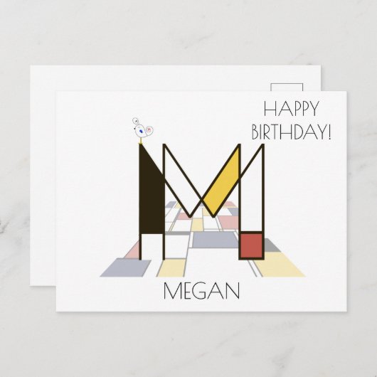 モダンアートスタイルのモノグラム。文字M ポストカード (正面/裏面)