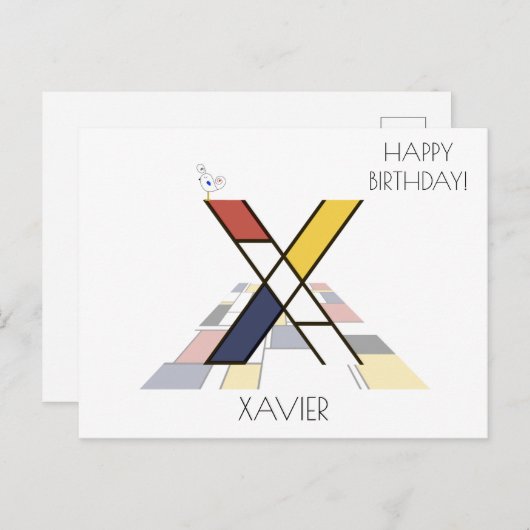 モダンアートスタイルのモノグラム。文字X ポストカード (正面/裏面)