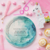 モダンアートターコイズブルーウェーブオーシャン水彩 ペーパープレート (パーティー)