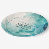 モダンアートターコイズブルーウェーブオーシャン水彩 ペーパープレート (アングル)