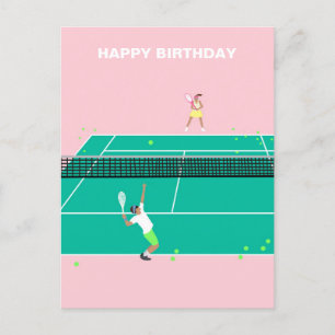 モダンアートテニスマッチプレーヤーお誕生日おめでとう ポストカード