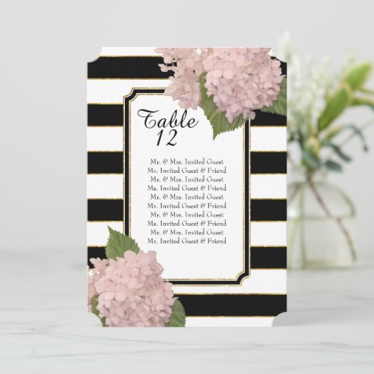 モダンアートデコスタイルの紫陽花テーブルシーティングリスト 招待状 (スタンド正面)