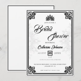 モダンアートデコピーカックブラックホワイトブライダルシャワー 招待状