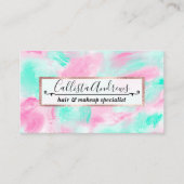 モダンアートネオンピンクティール(緑がかった色)絵を描抽象芸術 名刺 (正面)