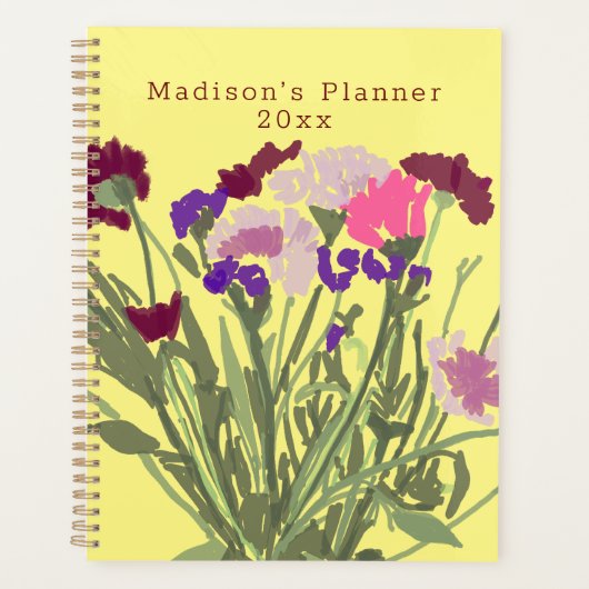 モダンアートハッピーカラフルワイルドフラワー+名前をカスタムする プランナー手帳 (正面)