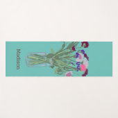 モダンアートハッピーカラフルワイルドフラワー+名前をカスタムする ヨガマット (正面(横))