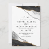 モダンアートブラック&ホワイト結婚アゲート 招待状 (正面)