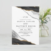 モダンアートブラック&ホワイト結婚アゲート 招待状 (スタンド正面)